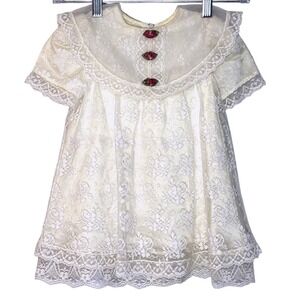 Vtg Jessica McClintock Ivory Lace Dress Girls 2T Rose Applique USA Holiday Party